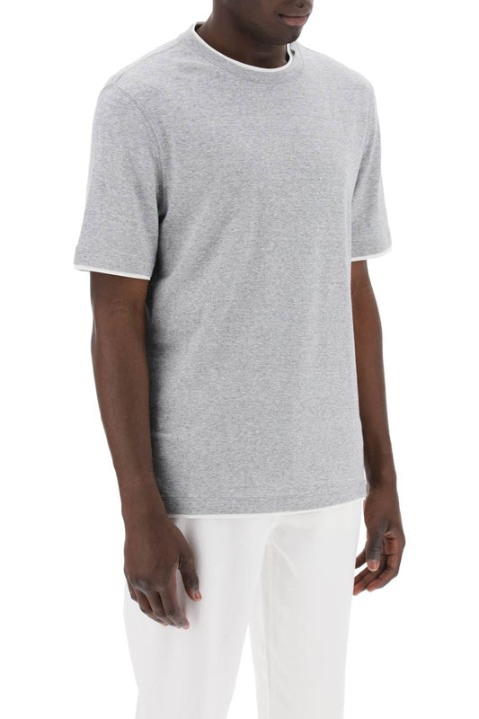 Brunello Cucinelli Overlapped-Effect T-Shirt In Linen And Cotton Grey