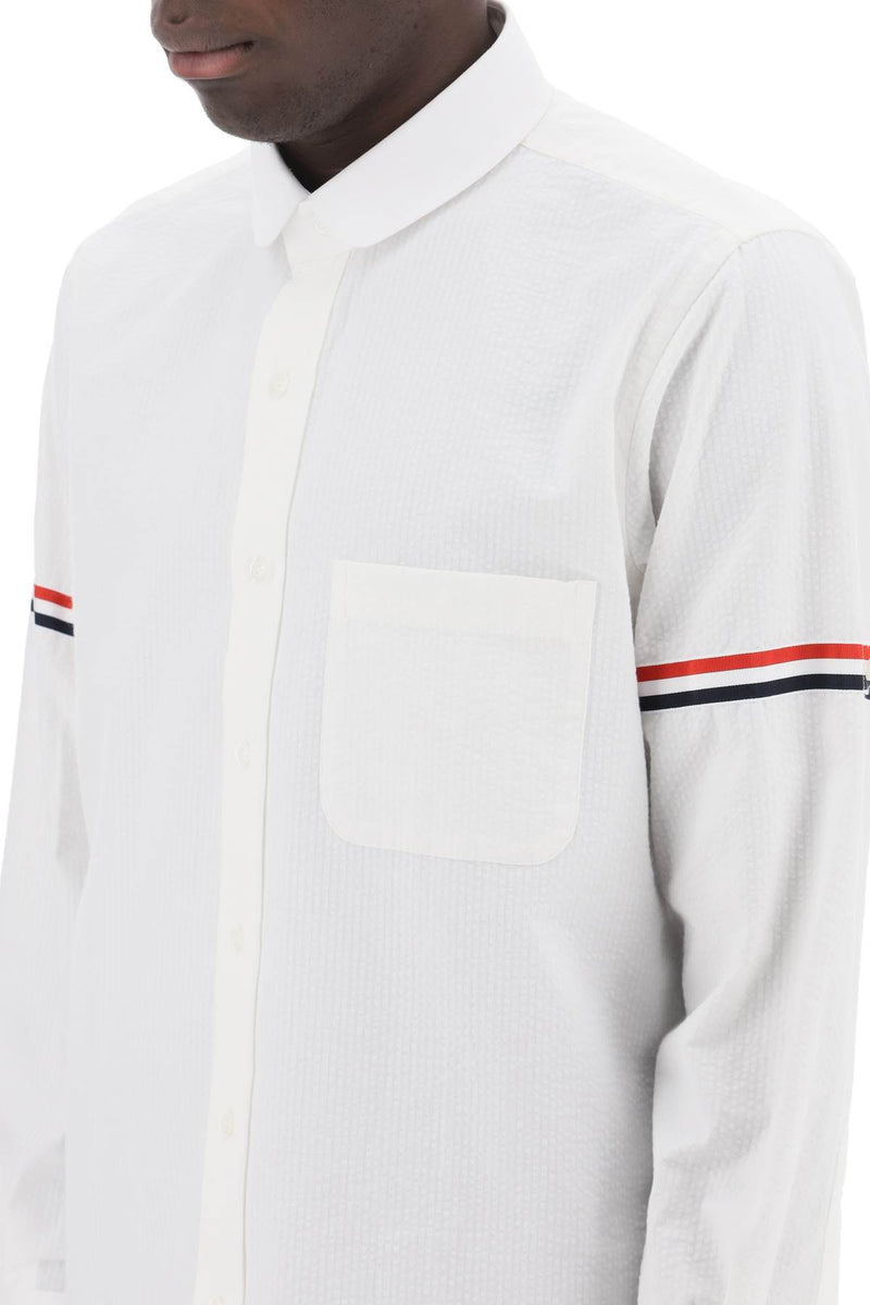 Thom Browne Seersucker Shirt With Rounded Collar White