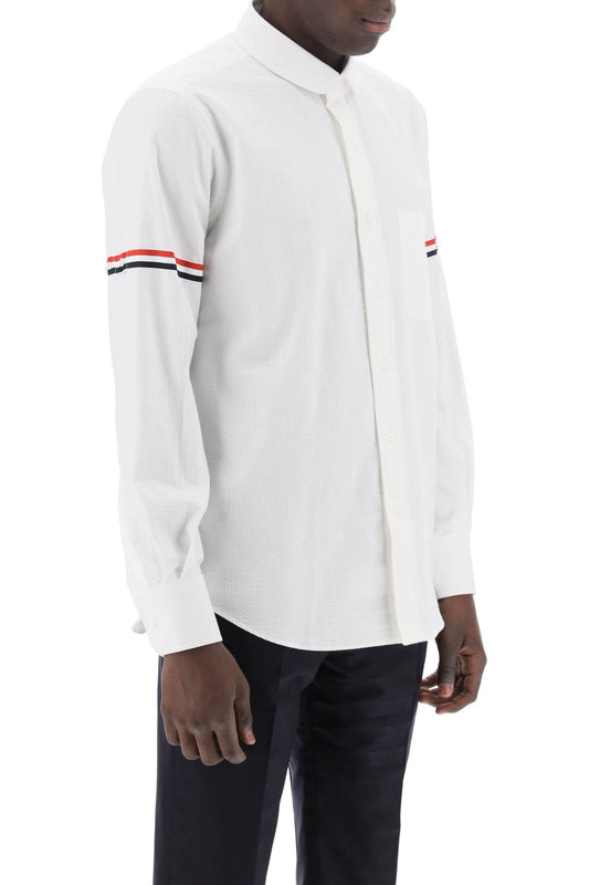 Thom Browne Seersucker Shirt With Rounded Collar White