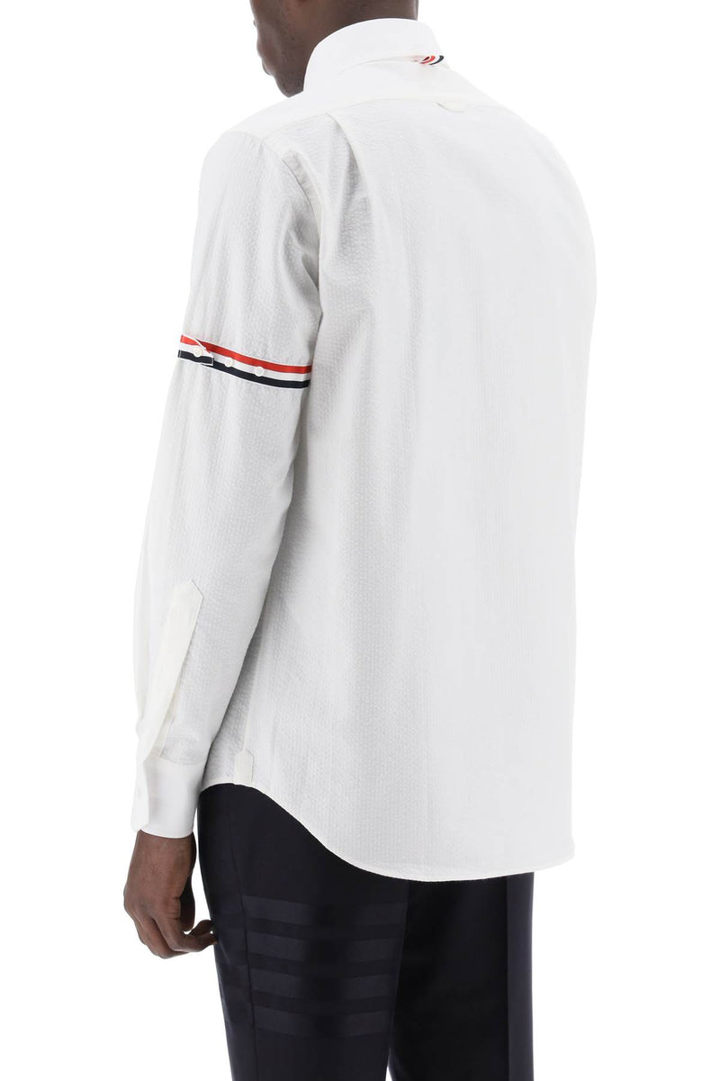 Thom Browne Seersucker Shirt With Rounded Collar White