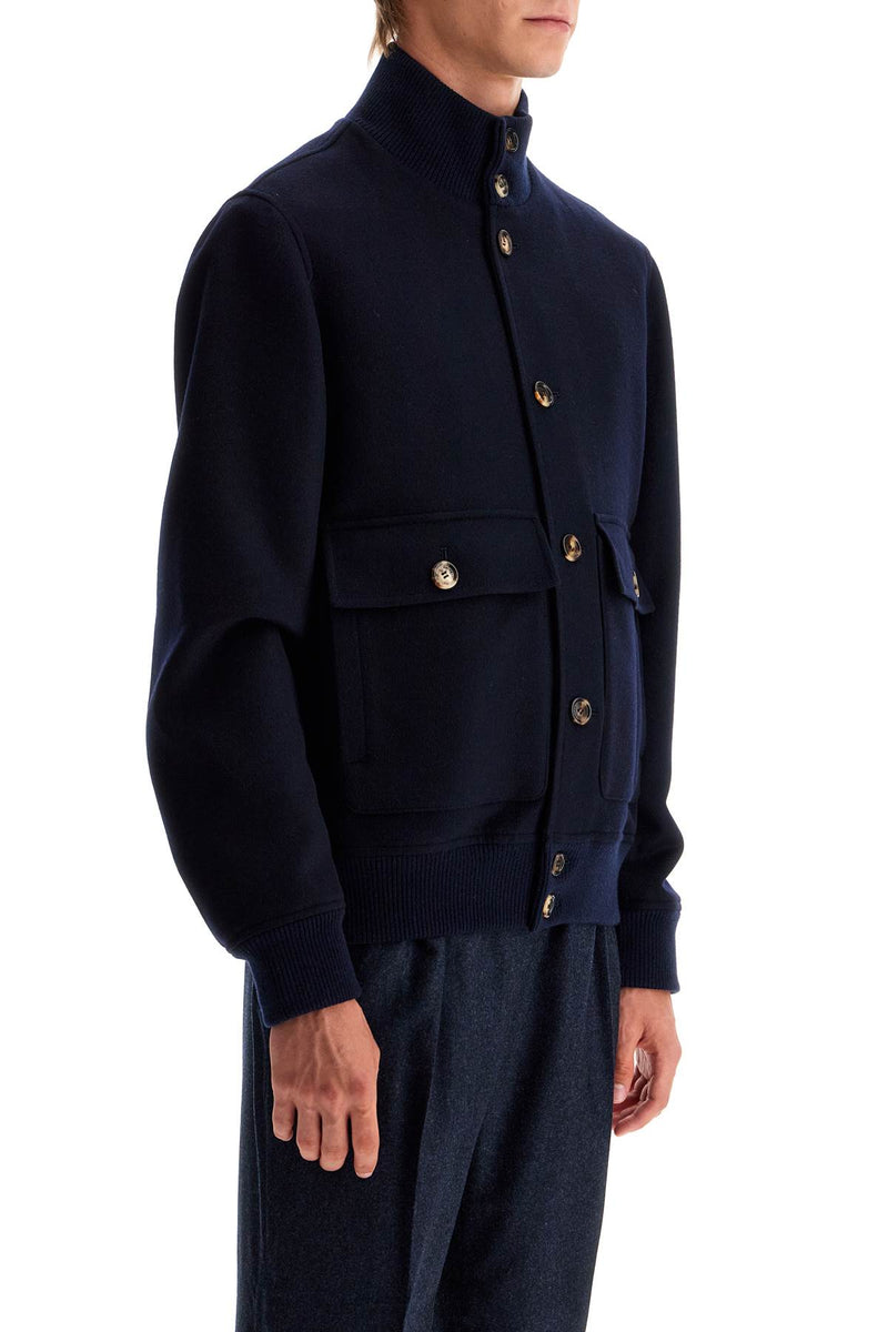 Brunello Cucinelli Beaver Bomber Jacket In Italian Blue