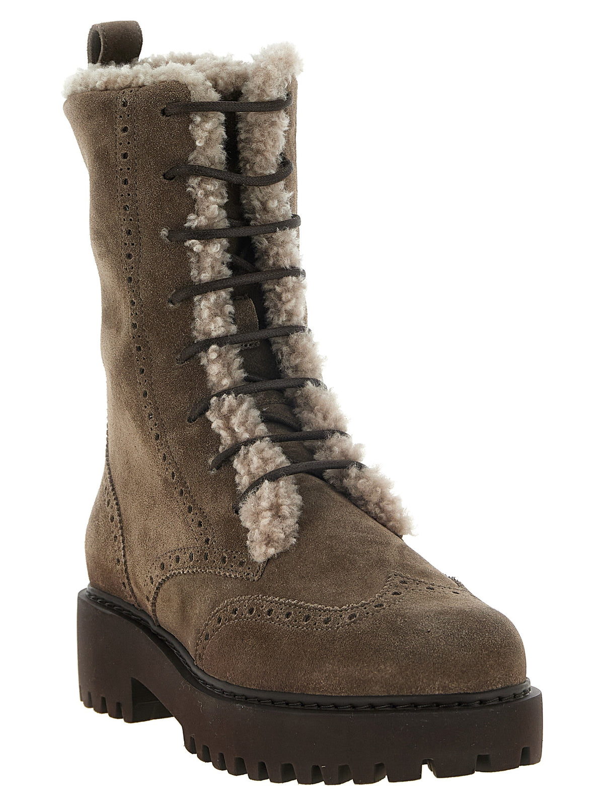 Brunello Cucinelli Suede And Brown Shearling Ankle Boots
