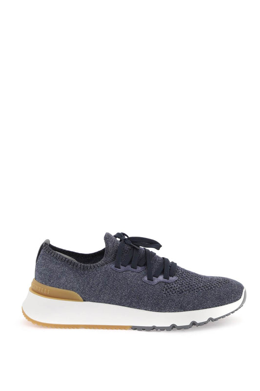 Brunello Cucinelli Knit Chine Sneakers In Blue