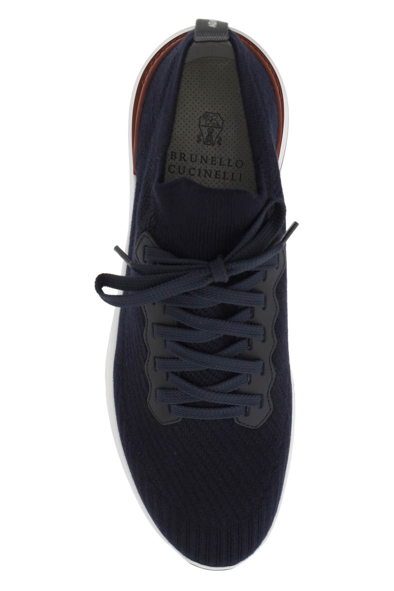 Brunello Cucinelli Cotton Knit Sneakers For Casual And Blue