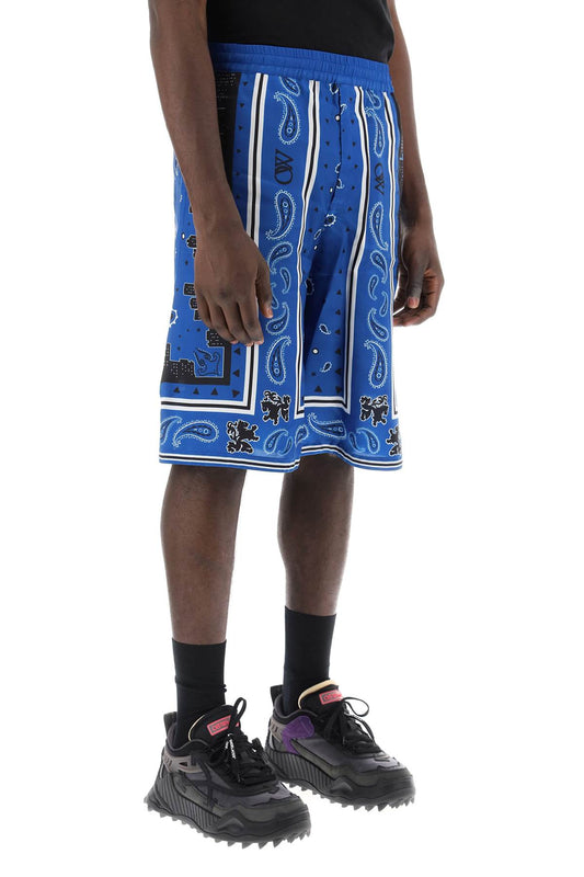 Off-White Bermuda Shorts With Paisley Pattern Blue