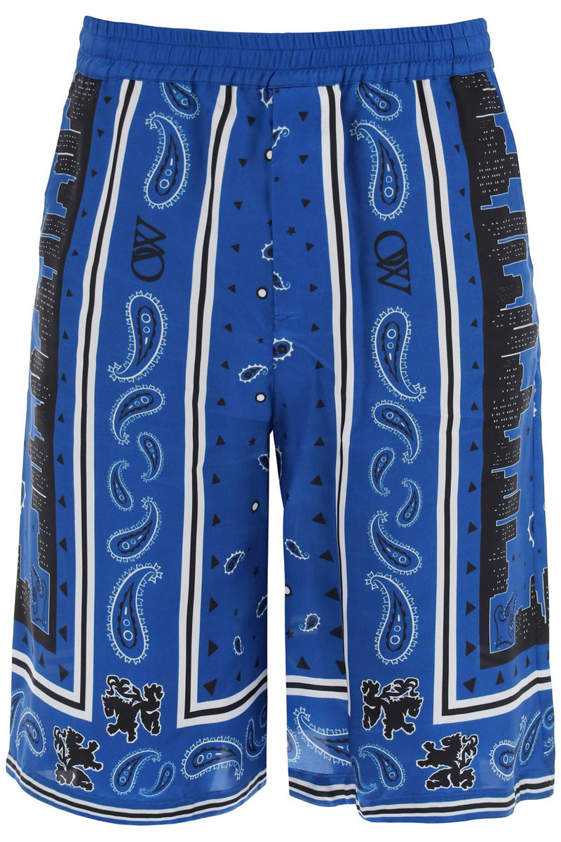 Off-White Bermuda Shorts With Paisley Pattern Blue