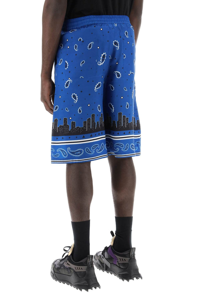 Off-White Bermuda Shorts With Paisley Pattern Blue