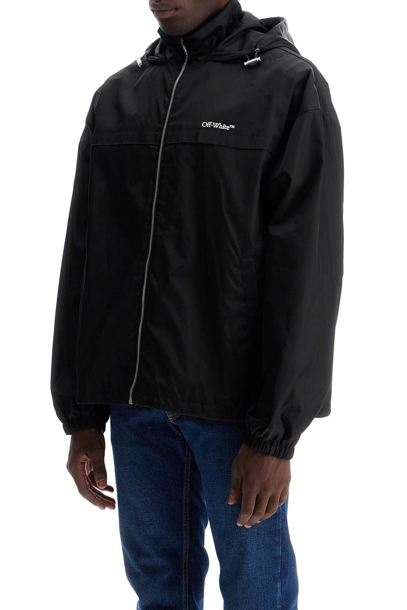 Off-White Boxy Windbreaker Jacket With Hood Black