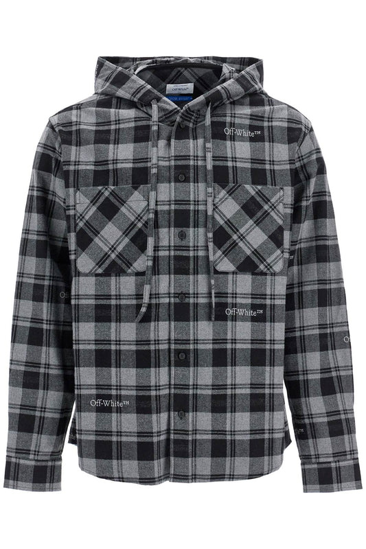 Off-White Checked Overshirt With Hood Grey