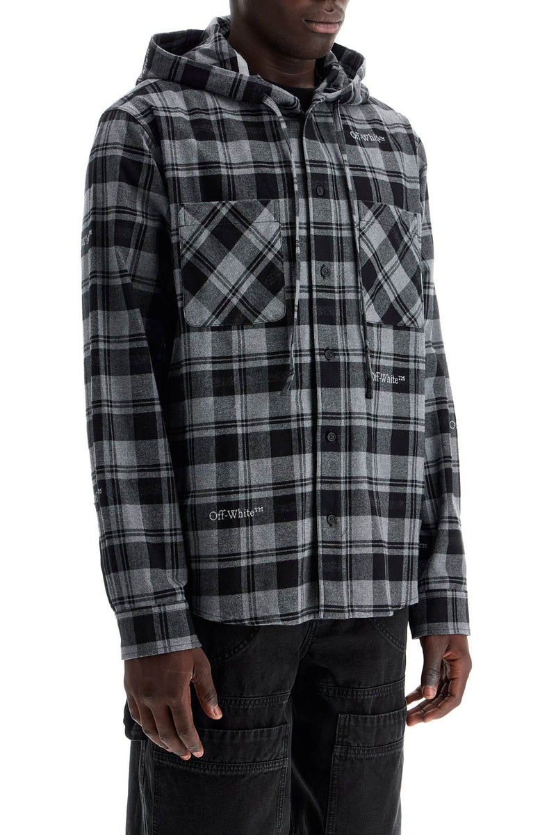 Off-White Checked Overshirt With Hood Grey