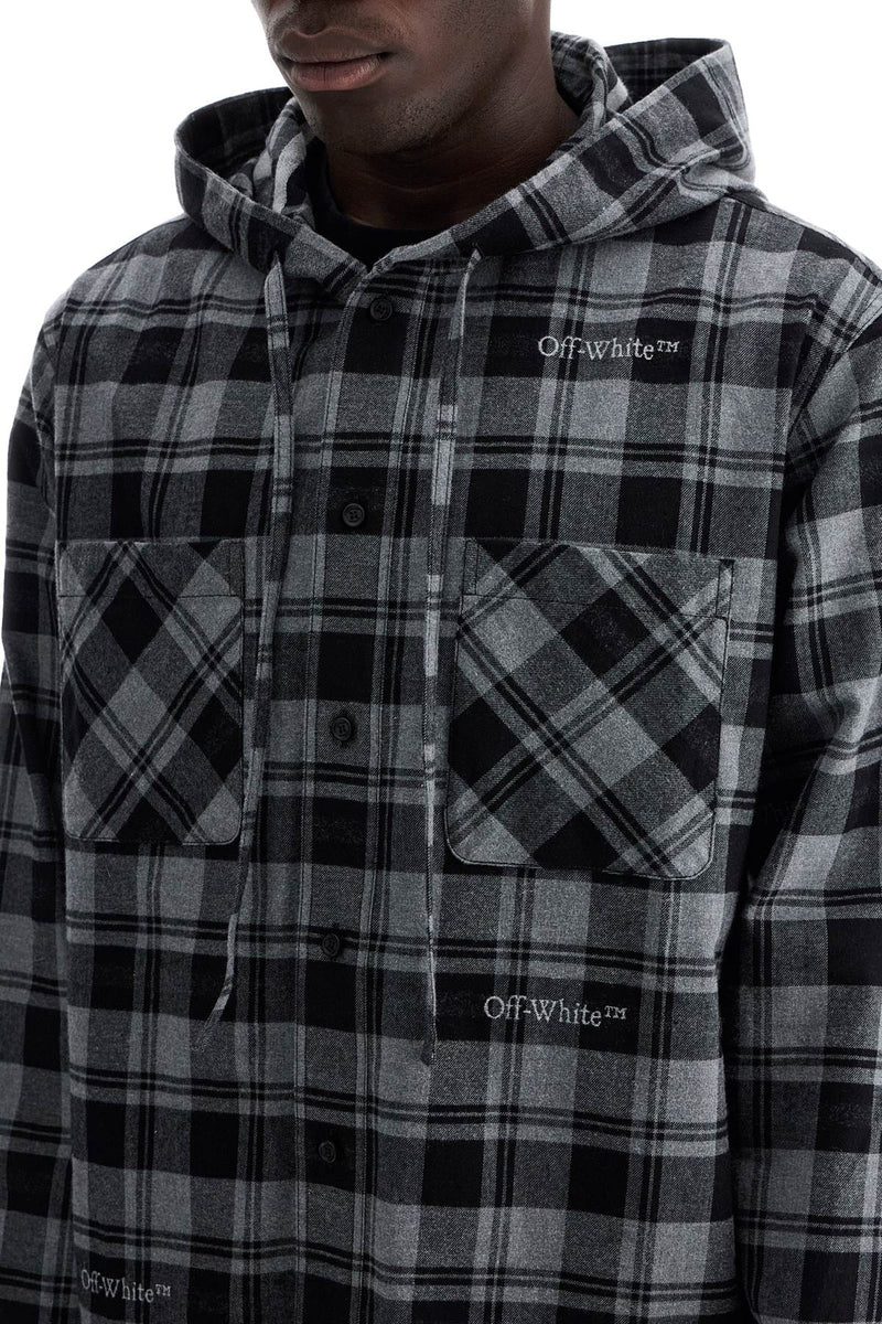 Off-White Checked Overshirt With Hood Grey