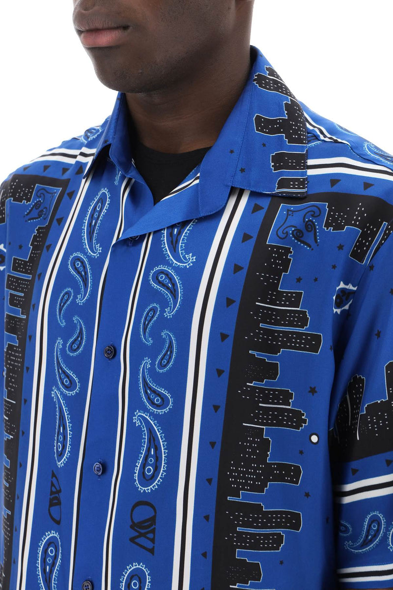 Off-White Skyline Paisley Bowling Shirt With Pattern Blue