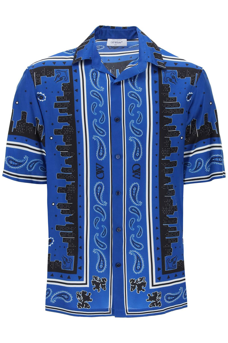 Off-White Skyline Paisley Bowling Shirt With Pattern Blue