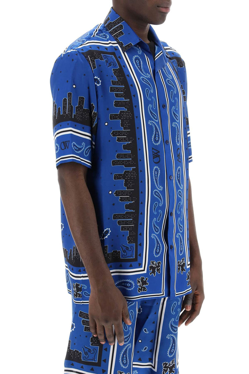 Off-White Skyline Paisley Bowling Shirt With Pattern Blue