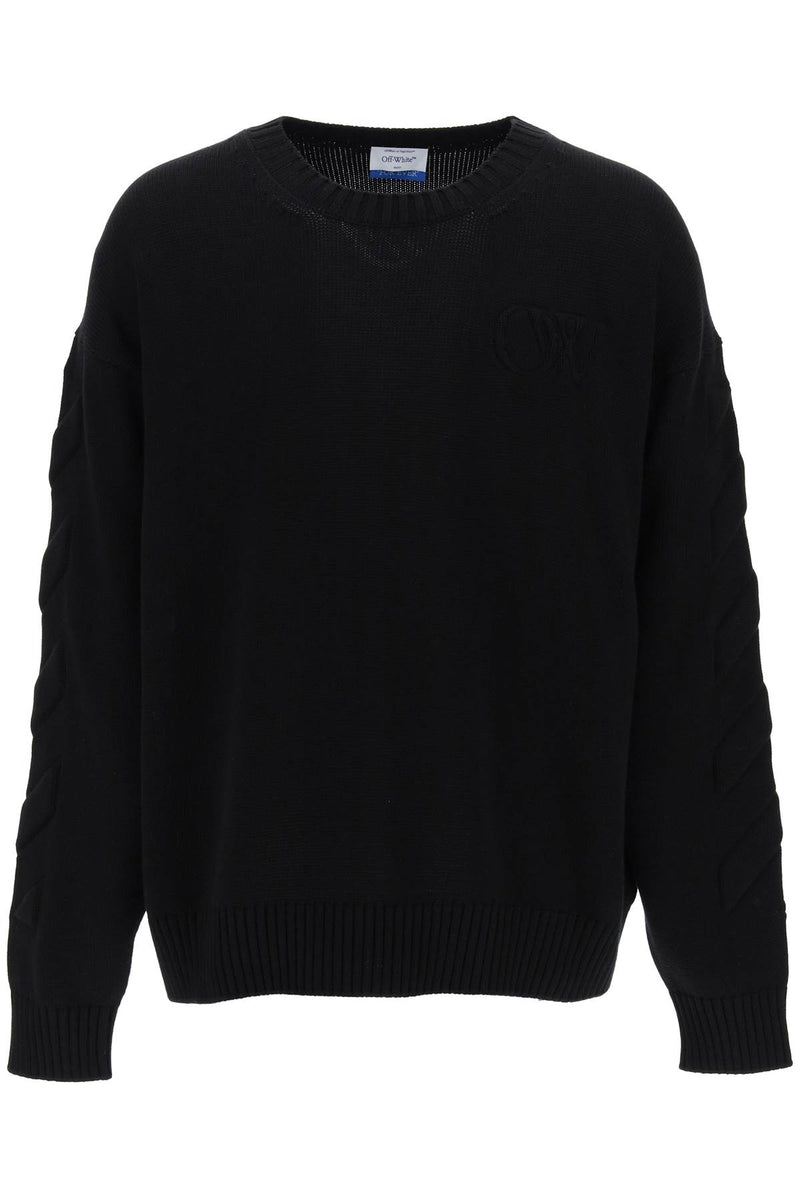 Off-White Sweater With Embossed Diagonal Motif Black