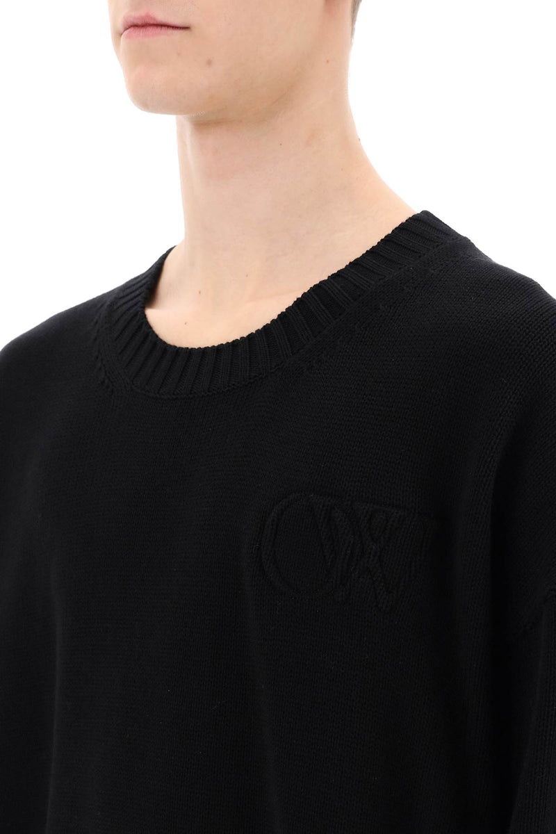 Off-White Sweater With Embossed Diagonal Motif Black