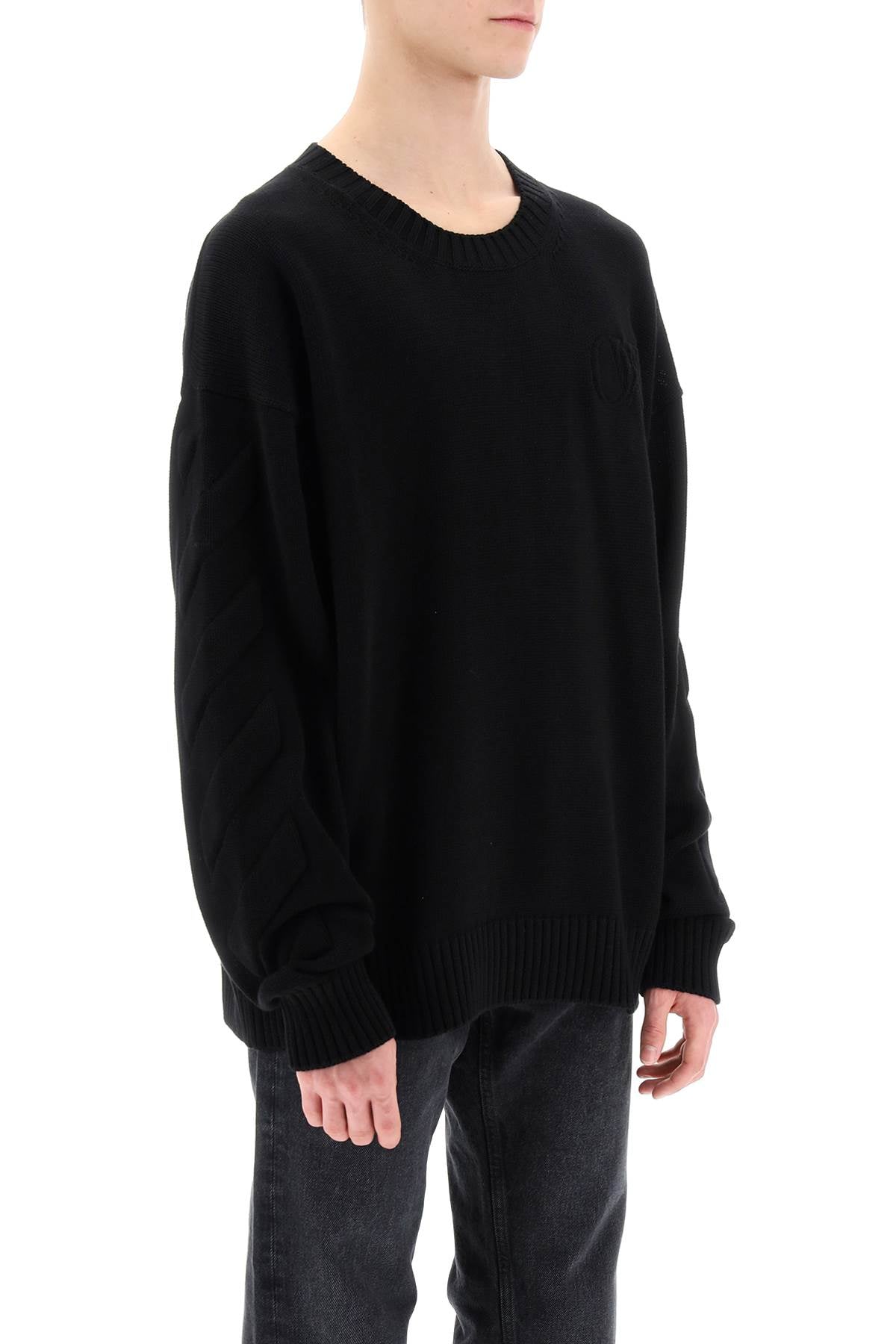 Off-White Sweater With Embossed Diagonal Motif