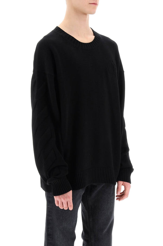 Off-White Sweater With Embossed Diagonal Motif Black