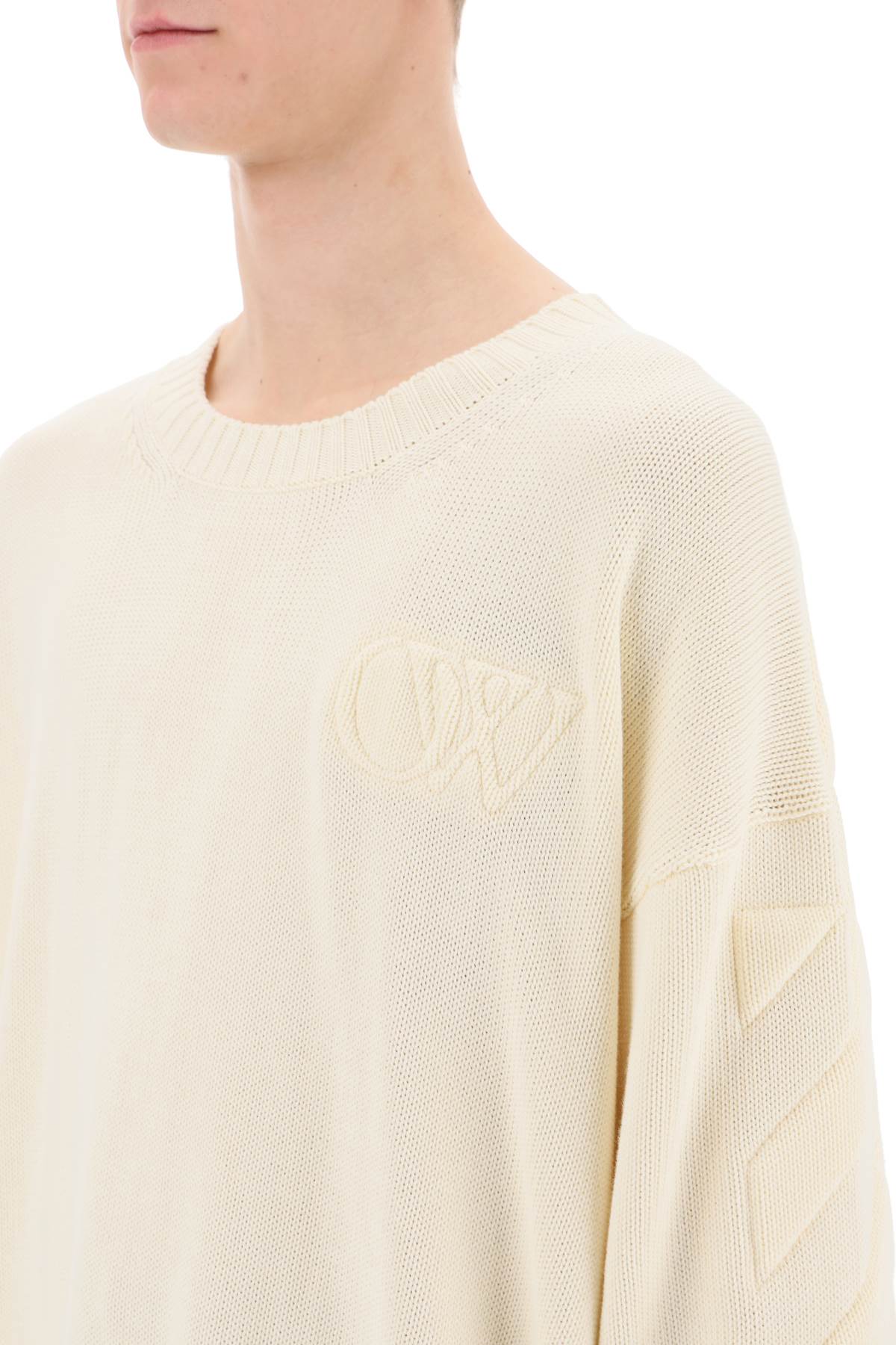 Off-White Sweater With Embossed Diagonal Motif