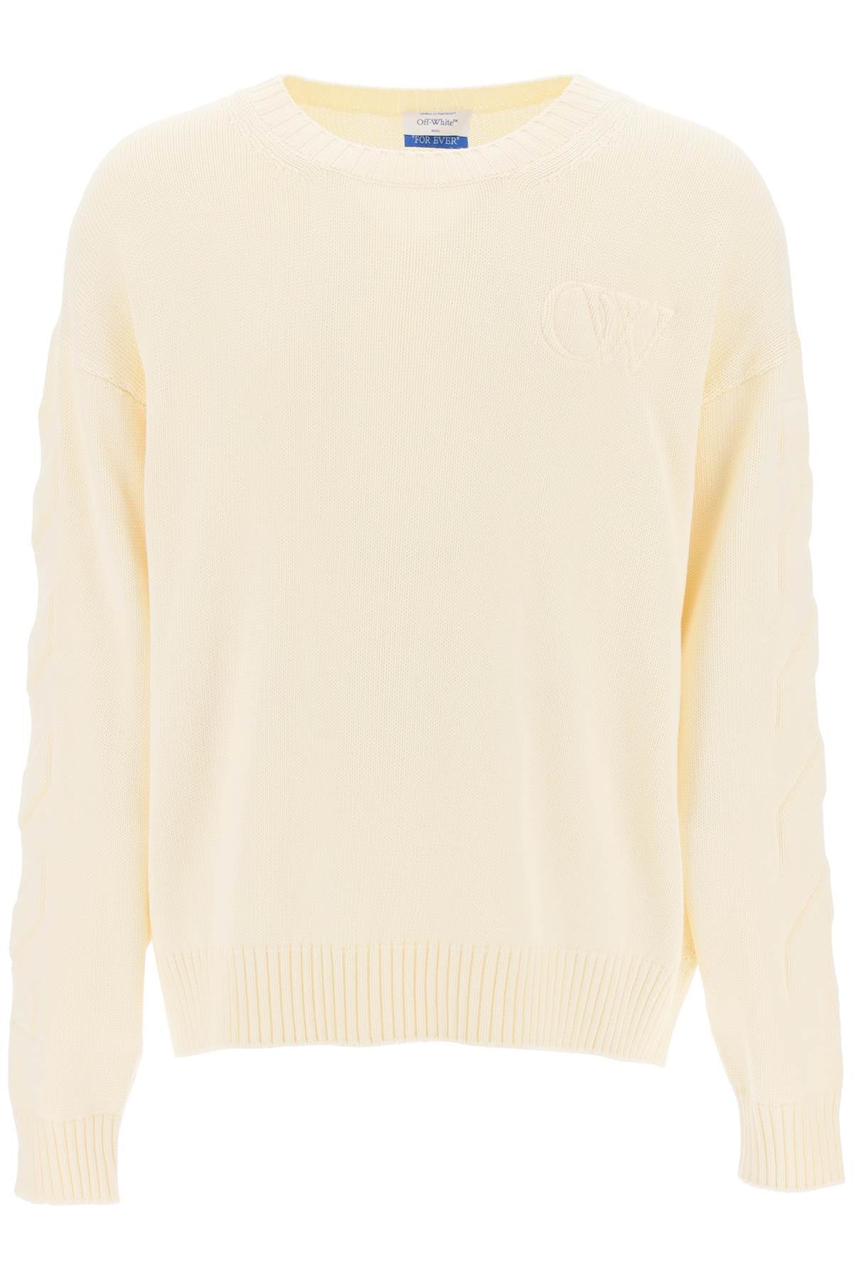 Off-White Sweater With Embossed Diagonal Motif