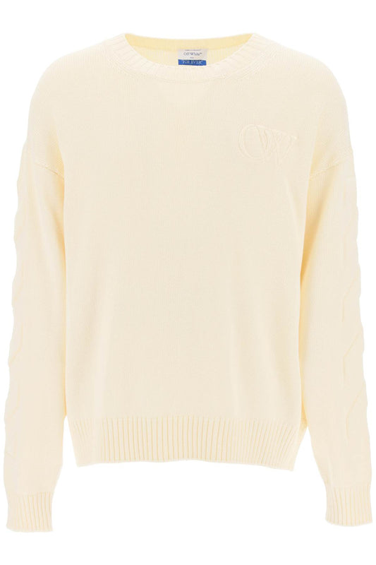 Off-White Sweater With Embossed Diagonal Motif Neutral