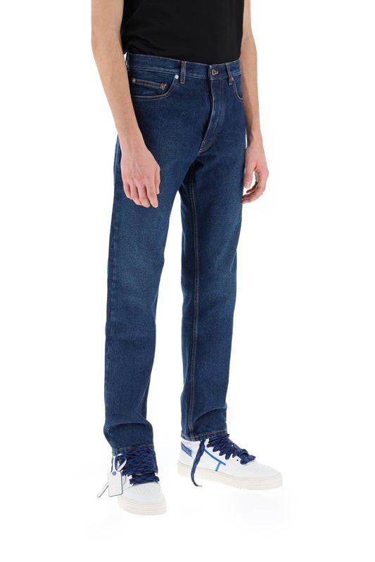 Off-White Regular Jeans With Tapered Cut Blue