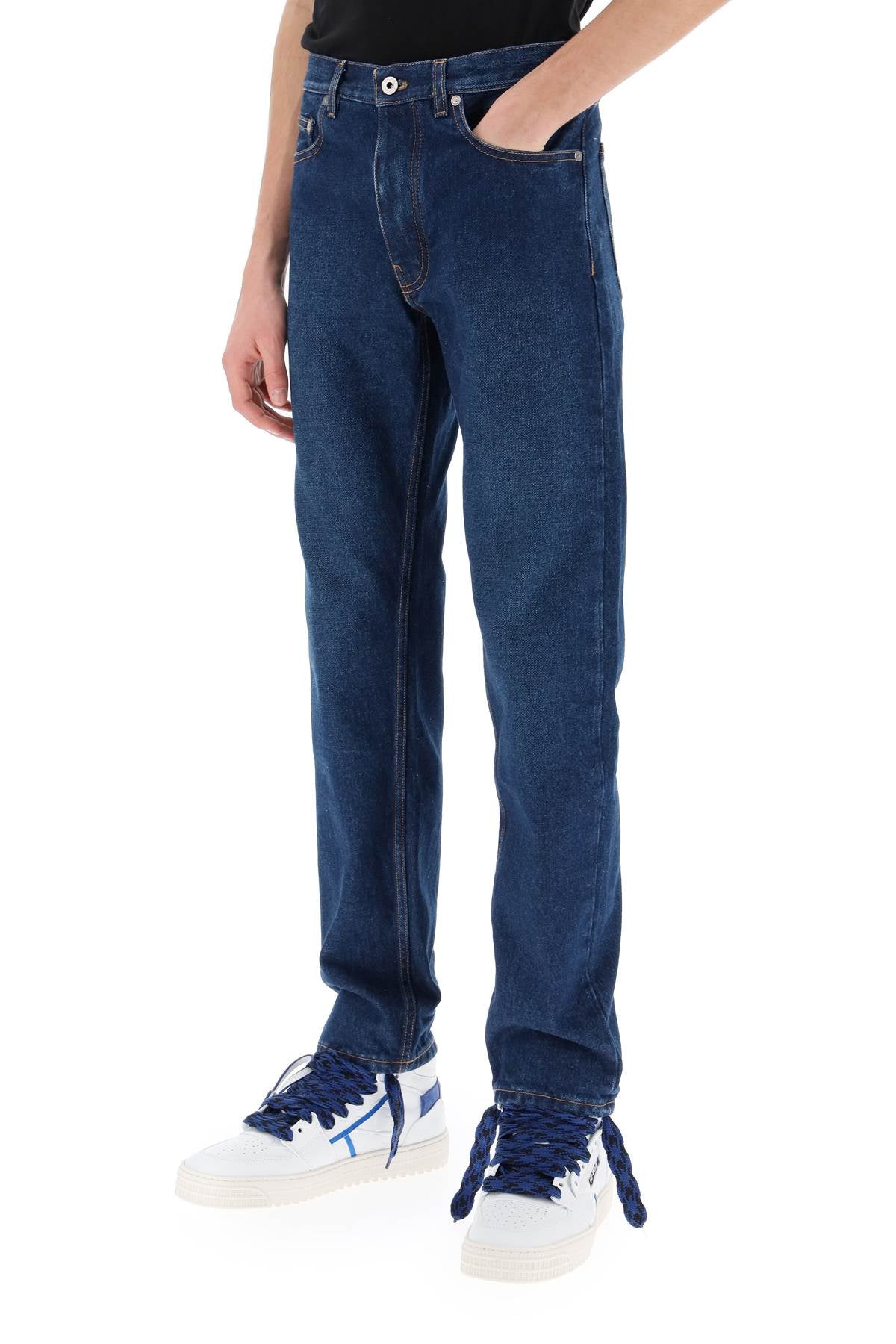 Off-White Regular Jeans With Tapered Cut Blue