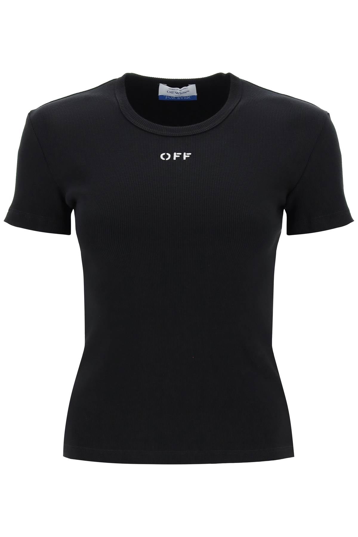 Off-White Ribbed T-Shirt With Off Embroidery