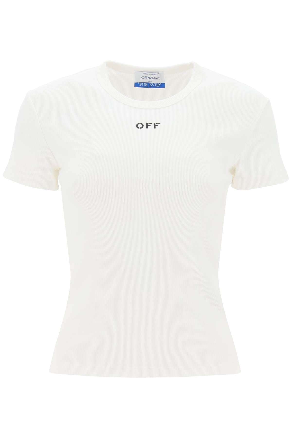 Off-White Ribbed T-Shirt With Off Embroidery