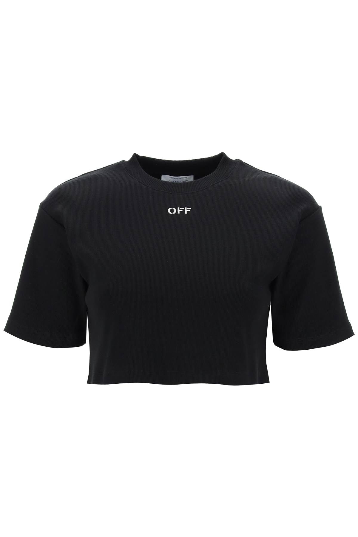 Off-White Cropped T-Shirt With Off Embroidery