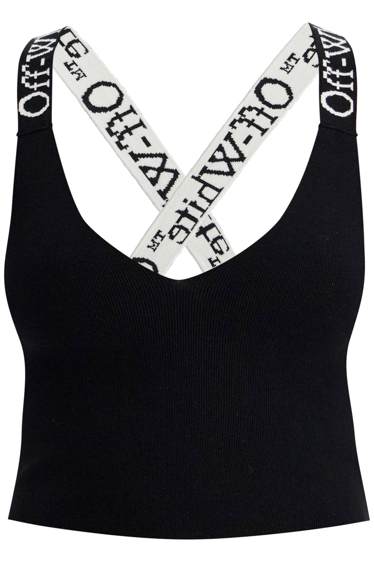 Off-White Knitted Crop Top With Branded Straps