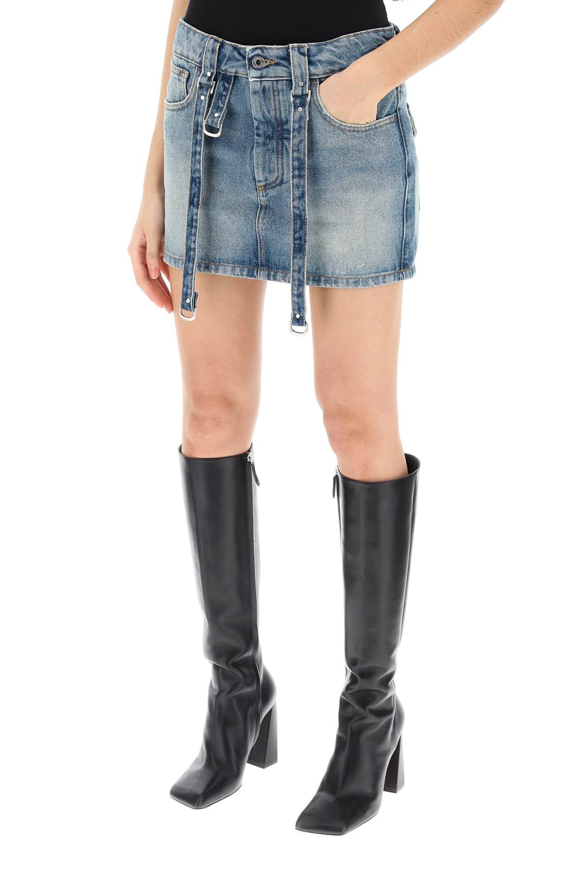 Off-White Denim Mini Skirt With Straps