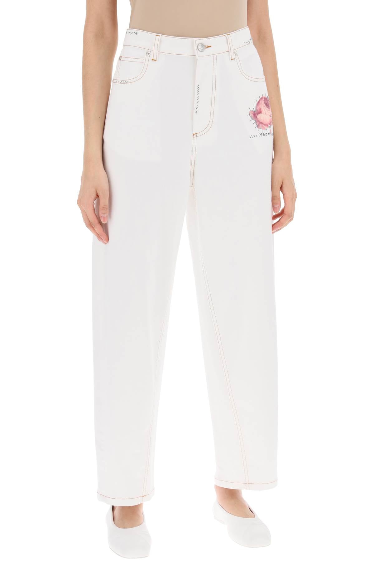 Marni Jeans With Embroidered Logo And Flower Patch