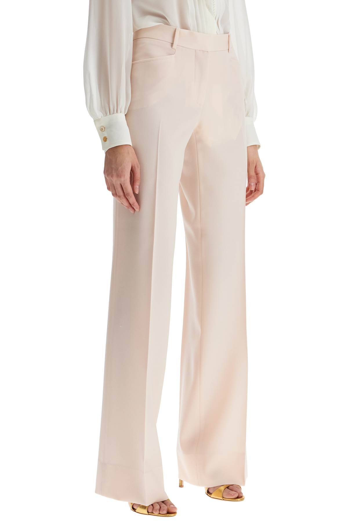 Tom Ford High Waist Wide Leg Pants In Virgin Wool Light Blush