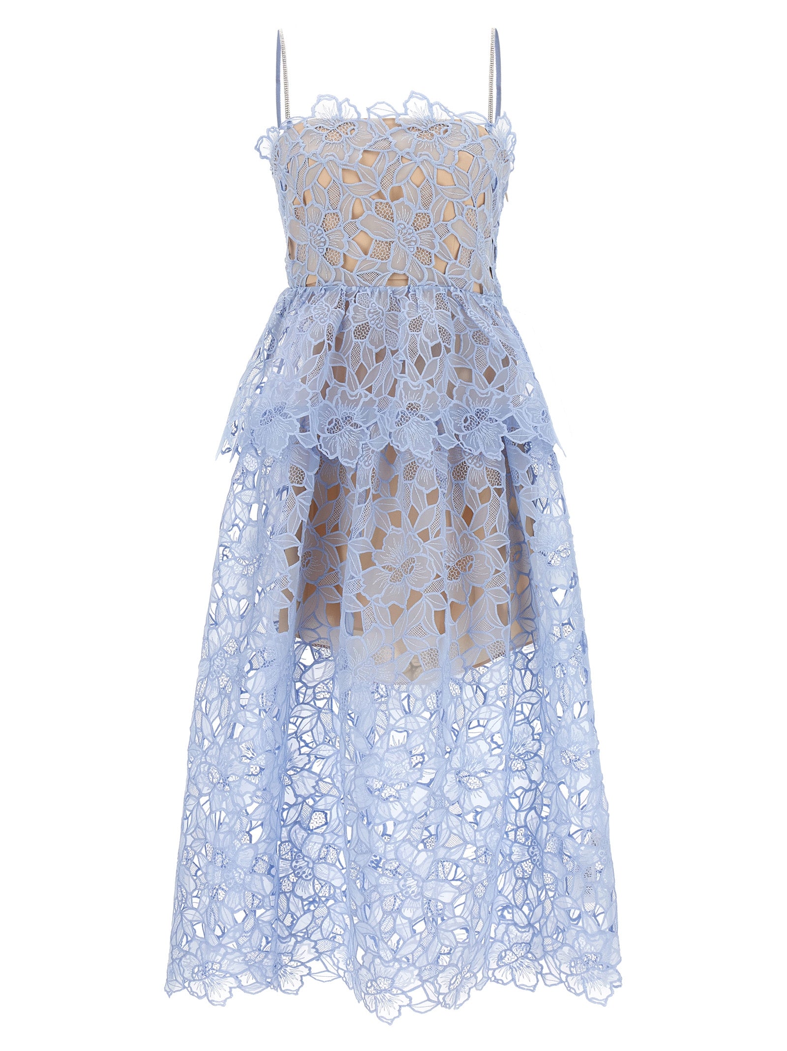 Self Portrait 'Blue Organza Lace Midi' Dress