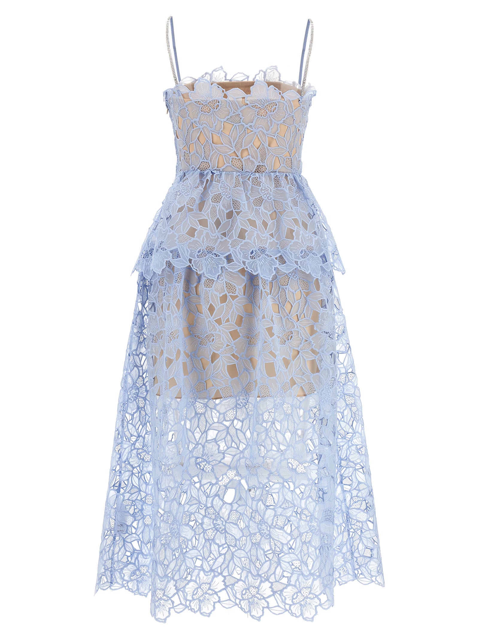 Self Portrait 'Blue Organza Lace Midi' Dress