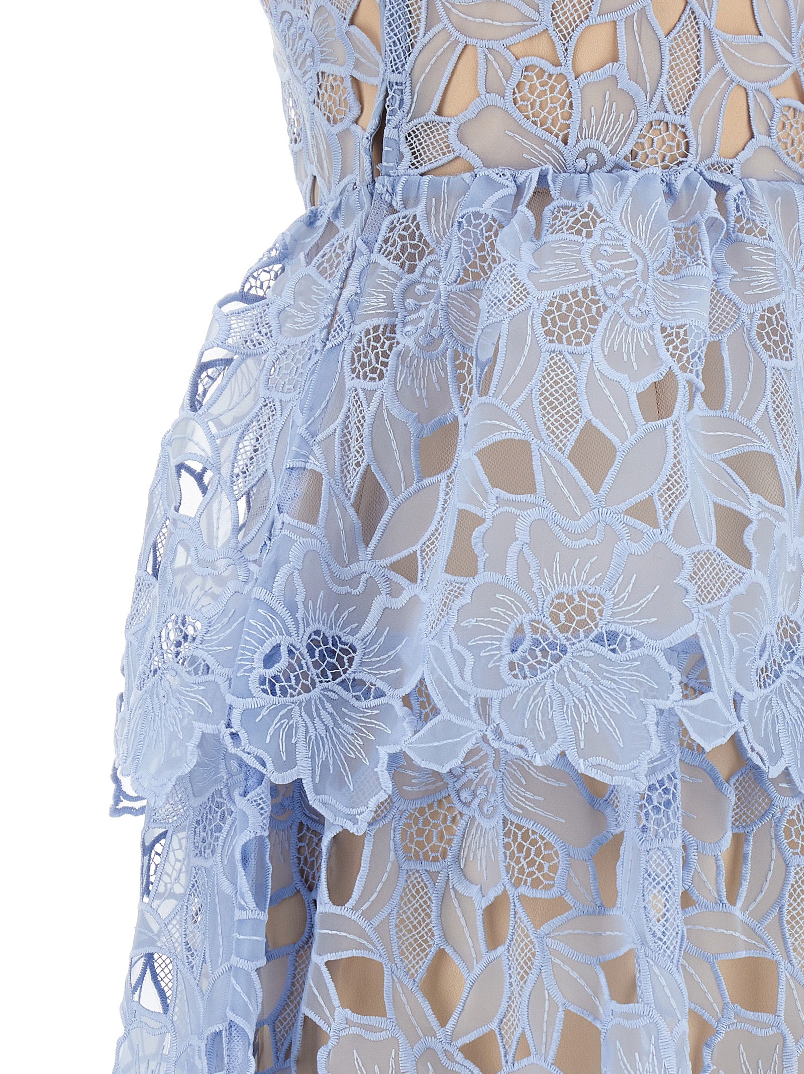 Self Portrait 'Blue Organza Lace Midi' Dress