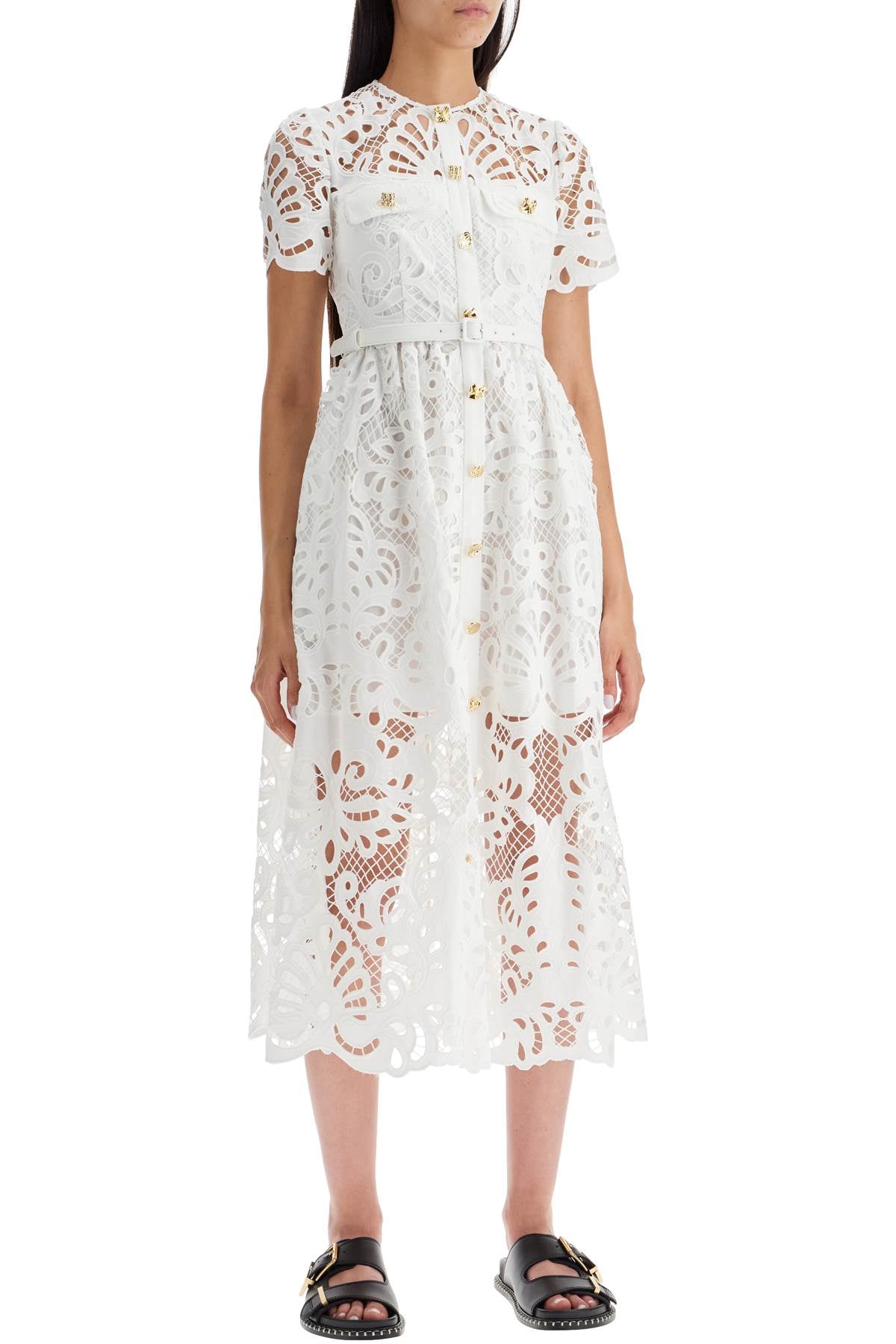 Self Portrait Midi Lace Dress In Seven