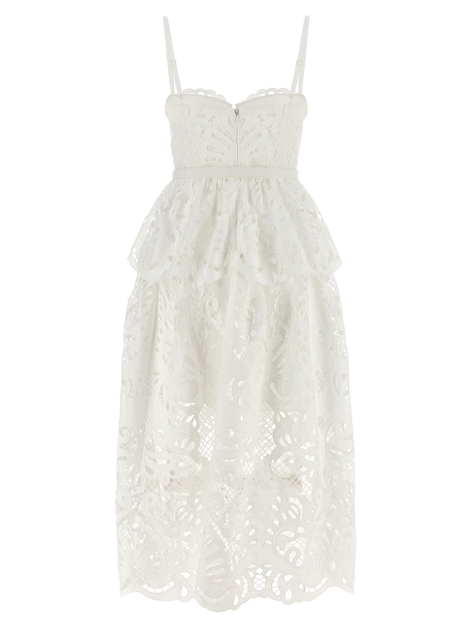 Self Portrait 'White Cotton Lace Tiered Midi' Dress