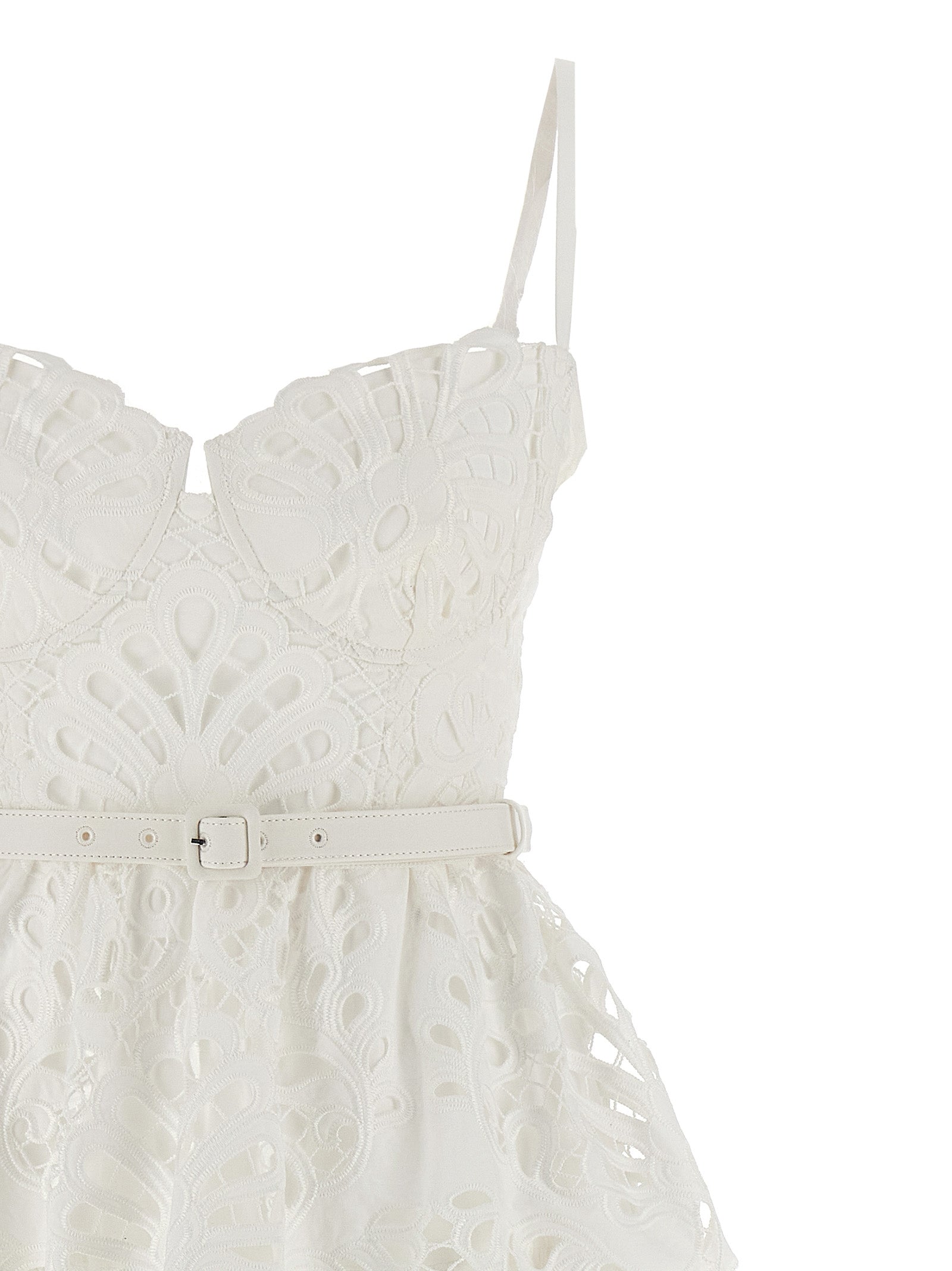 Self Portrait 'White Cotton Lace Tiered Midi' Dress