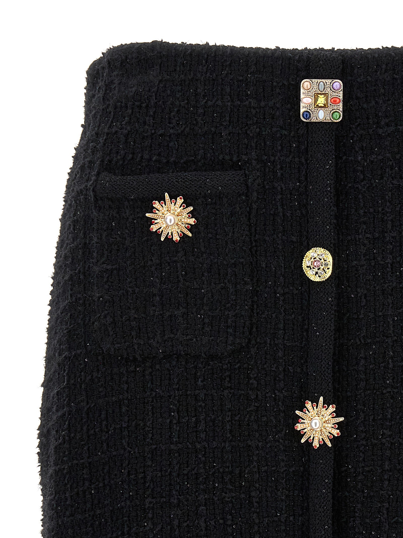 Self Portrait 'Black Jewel Button Knit Mini' Skirt