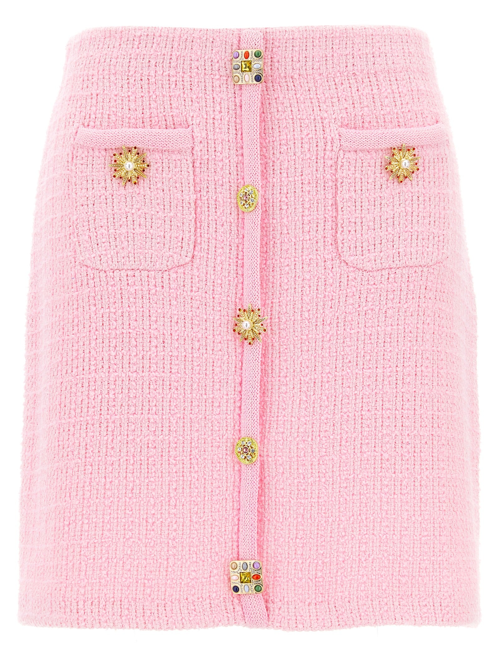 Self Portrait 'Pink Jewel Button Knit Mini' Skirt