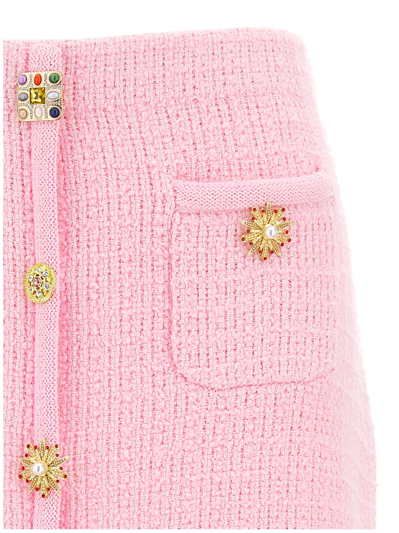 Self Portrait 'Pink Jewel Button Knit Mini' Skirt