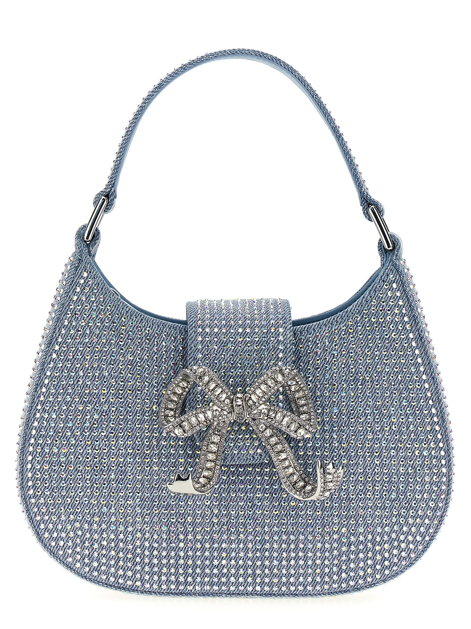 Self Portrait 'Blue Rhinestone Denim Cresent' Handbag