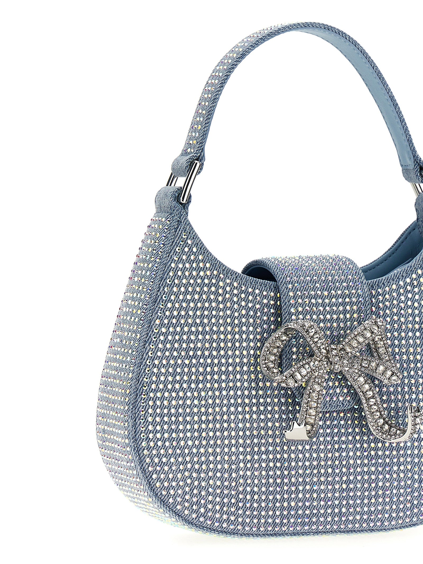 Self Portrait 'Blue Rhinestone Denim Cresent' Handbag