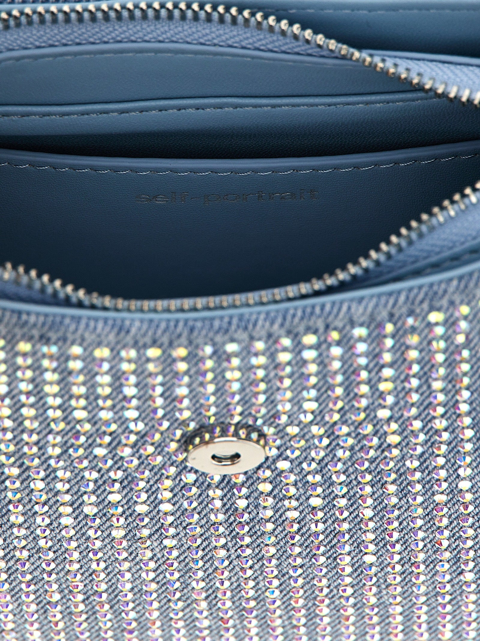 Self Portrait 'Blue Rhinestone Denim Cresent' Handbag