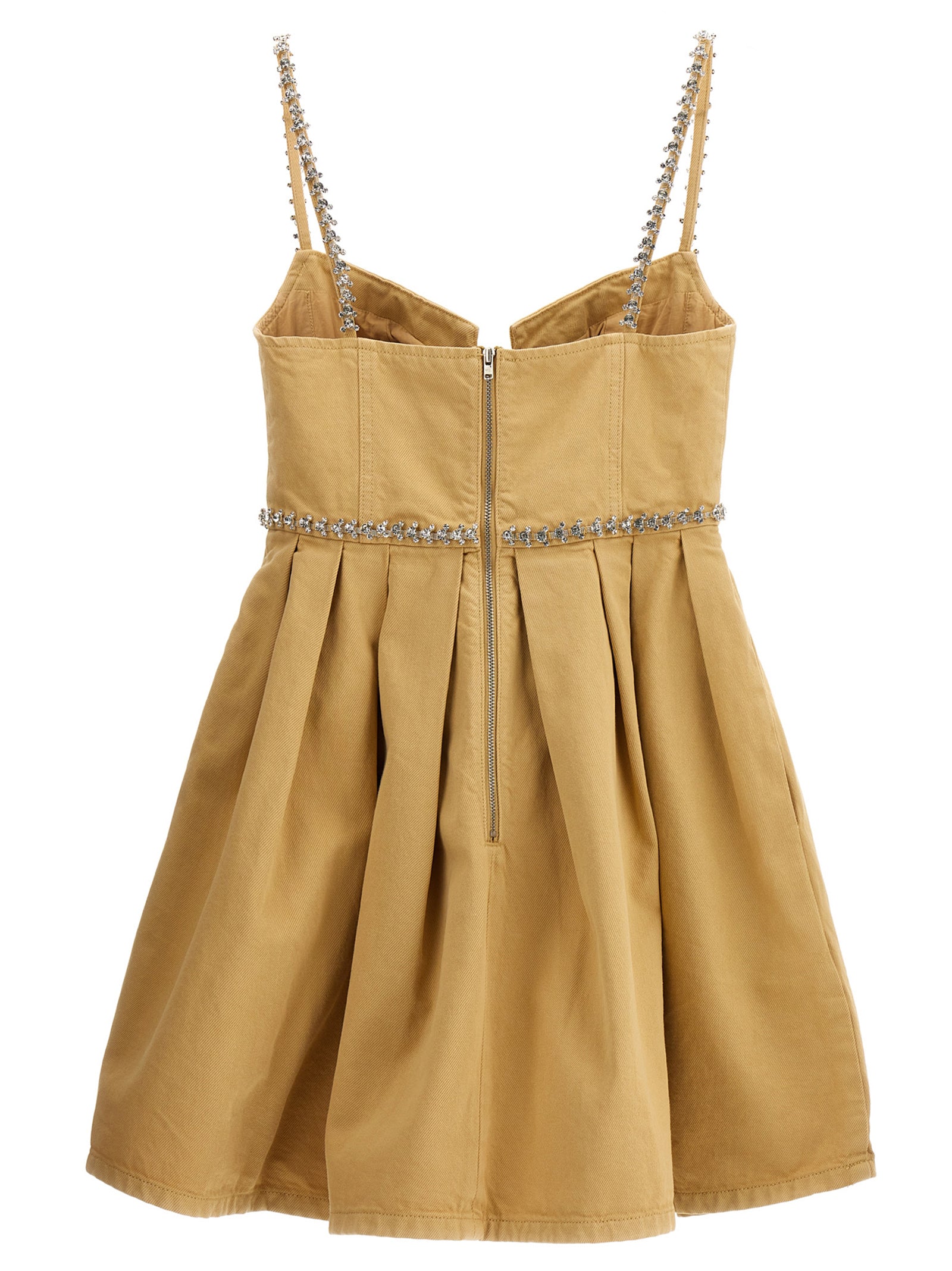 Self Portrait 'Beige Diamante Denim Mini' Dress