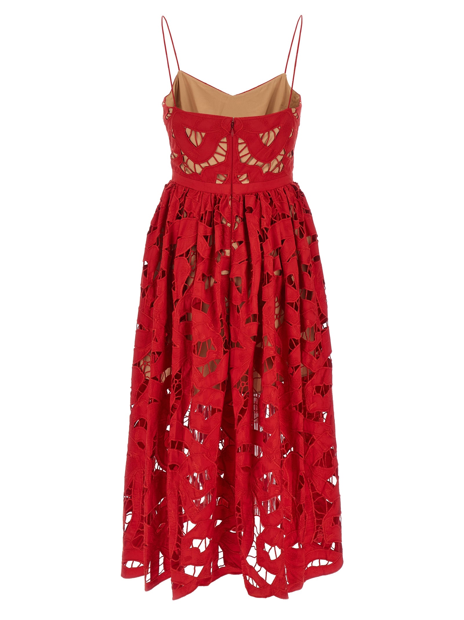 Self Portrait 'Red Bow Embroidered Midi' Dress