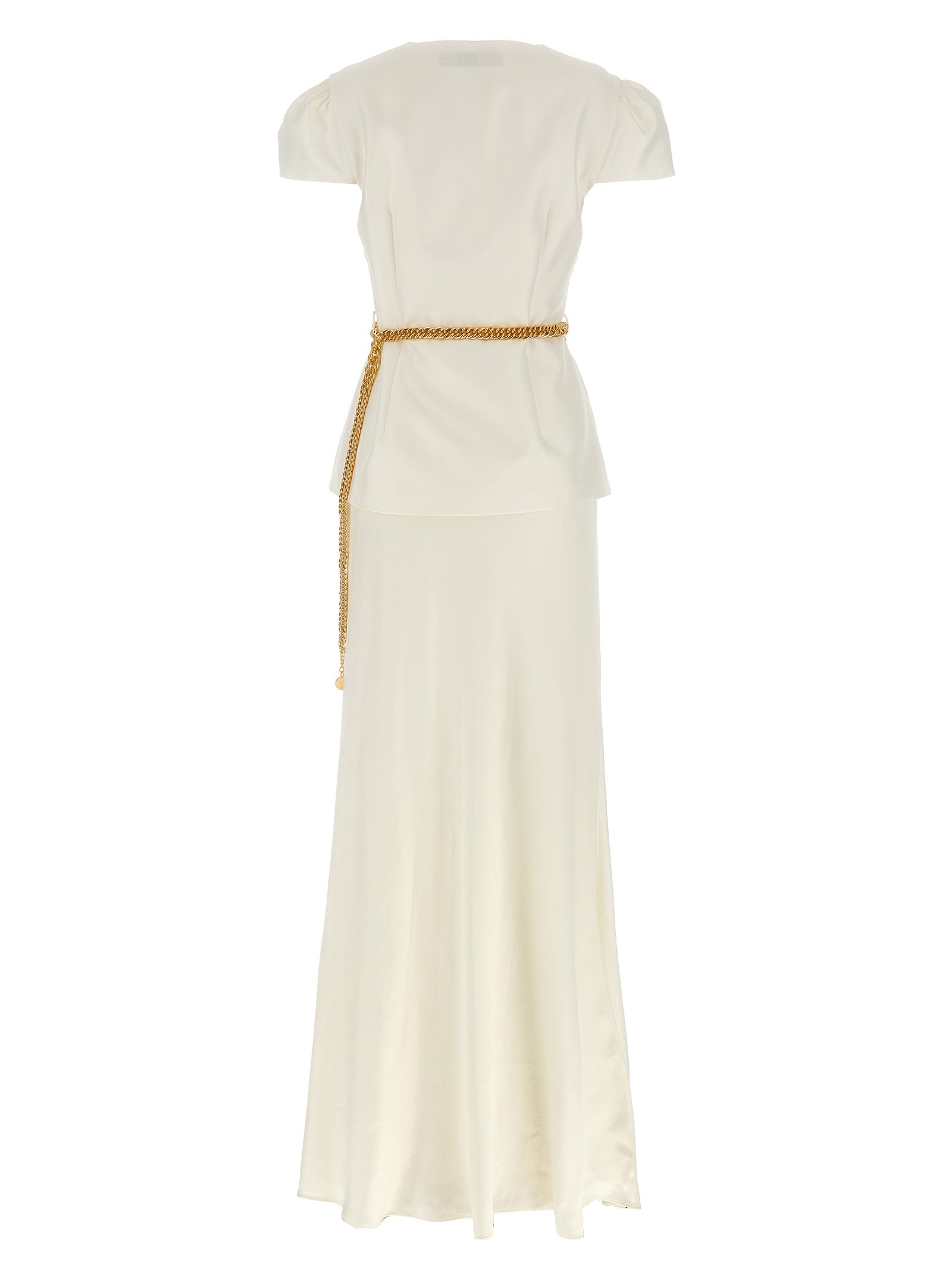 Self Portrait 'Cream Taffeta Chain Belt Maxi' Dress