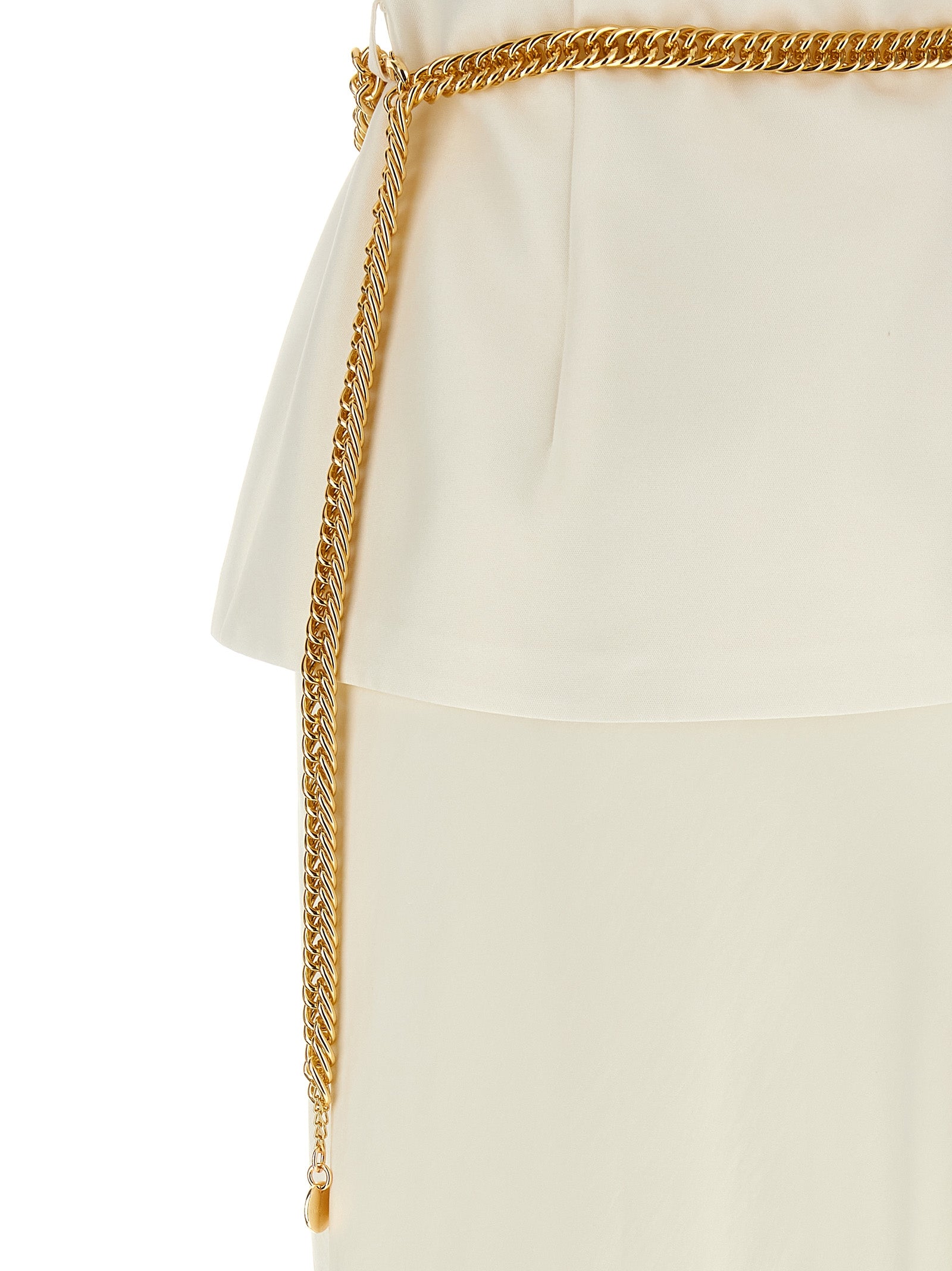 Self Portrait 'Cream Taffeta Chain Belt Maxi' Dress
